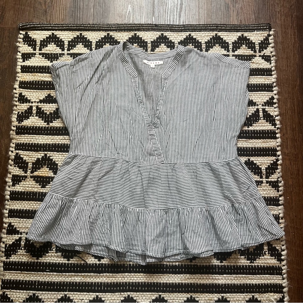 Xirena Poppy Cotton Gauze Stripe Tiered Peplum Top Blouse S Small